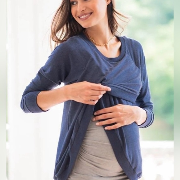 Seraphine Maternity Blue Cotton Blend Maternity and Nursing Sweatshirt size XS - Picture 2 of 5